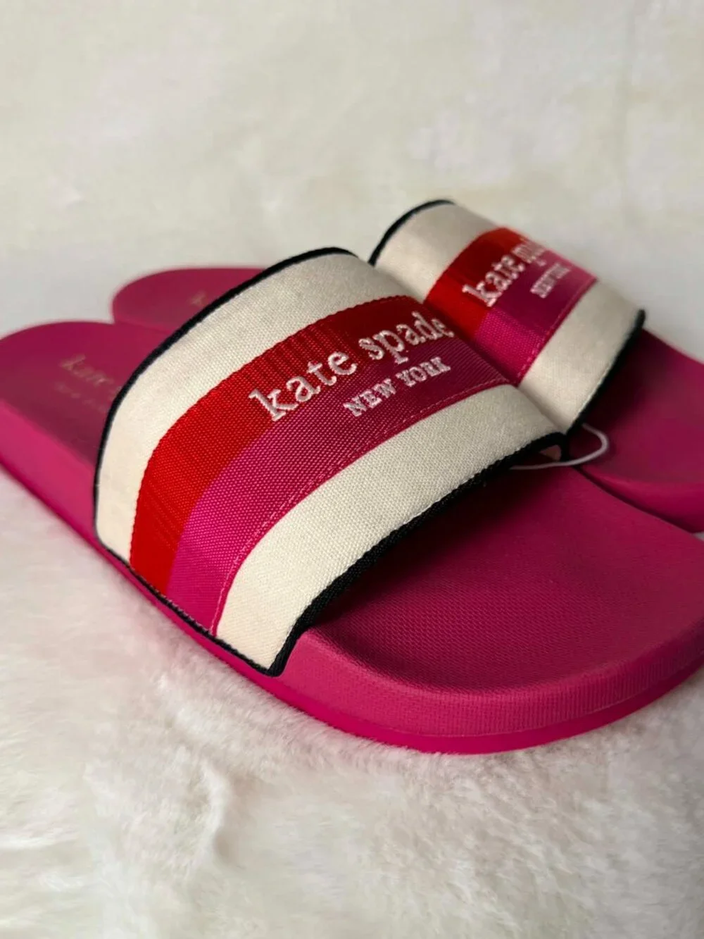 Kate Spade New York Logo Slip-On Slide Sandals Fuchsia Stripe